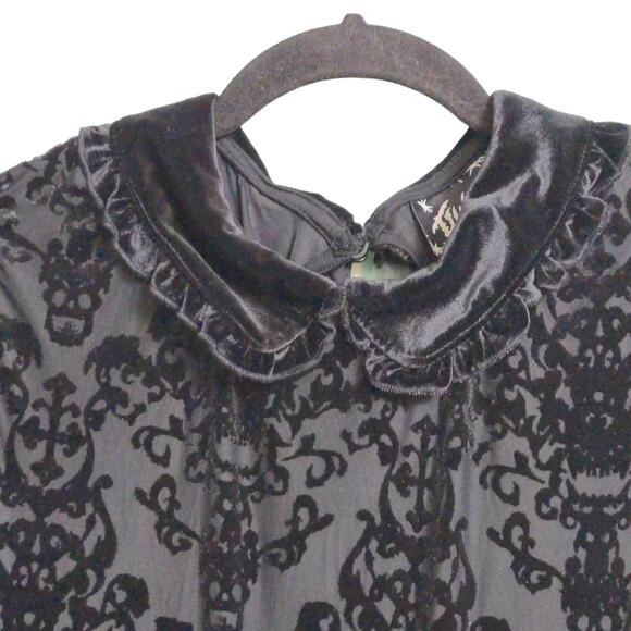 Killstar Womens Miss FurFur Fit & Flare Dress Black Skull Mini Velvet Goth L New - Picture 3 of 15